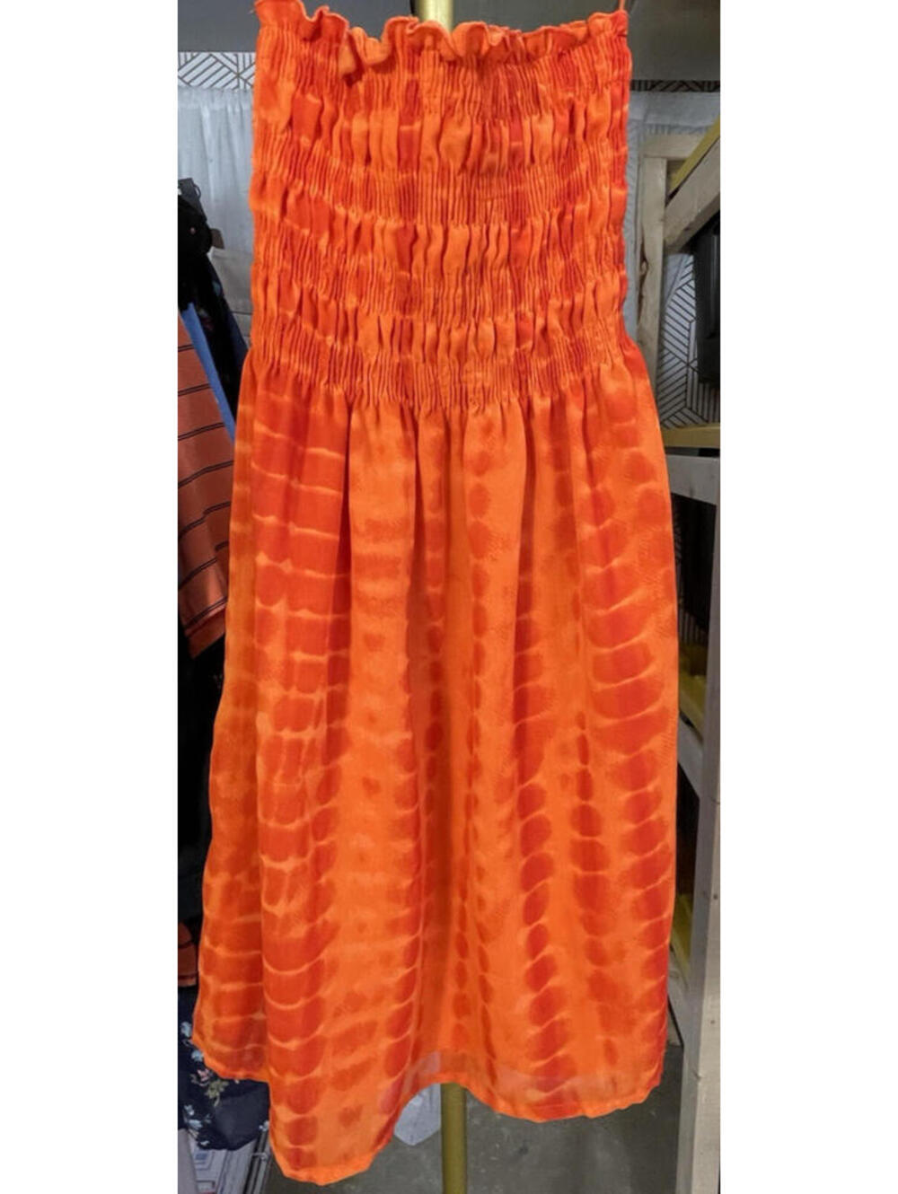 MPH Collection Orange Tie Dye Strapless Sundress Midi Size M Boho Summer Casual
